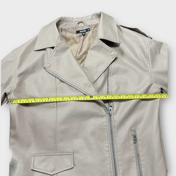 Missguided Moto Jacket Women’s XS Oversized Tan Faux Leather Biker Chic - Picture 5 of 11